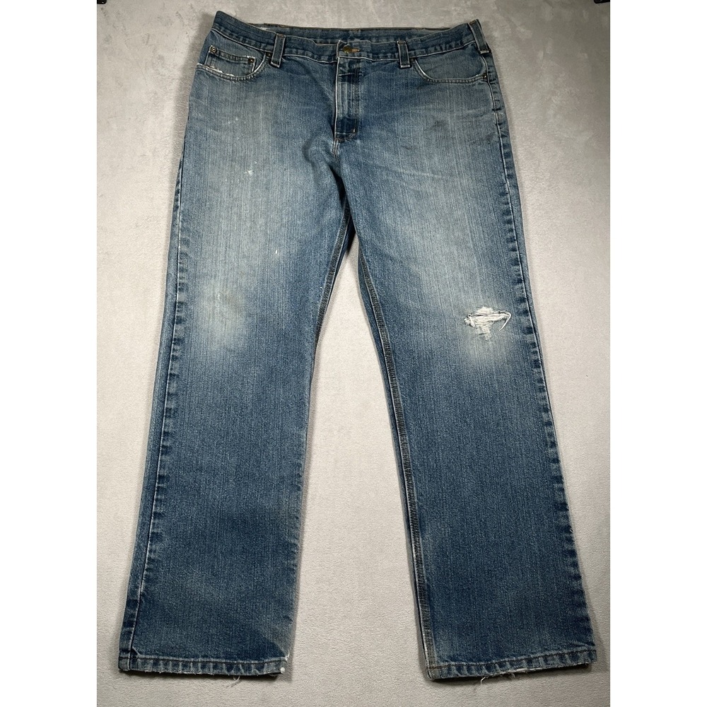 Carhartt Mens 101496 Traditional Fit Distressed Blue Denim Jeans 40x32 Light‎